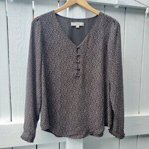 LOFT Balloon Sleeve Chiffon Button Detail Top